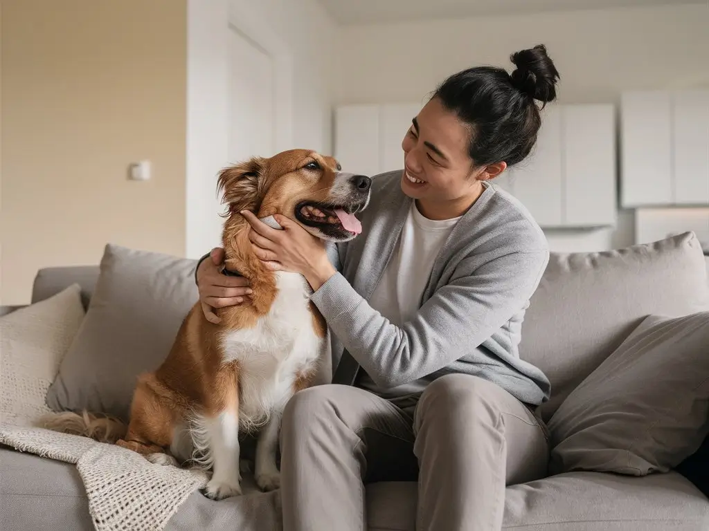 amizade entre mulher e cachorro